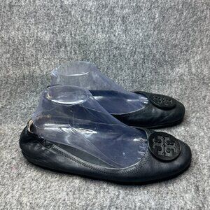 Tory Burch Minnie Travel Ballet Flat Size 10 Slip On Shoes Black Leather